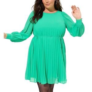 Torrid NWT Kelly Green Chiffon Accordion Pleated Long Sleeve A-line Mini Dress